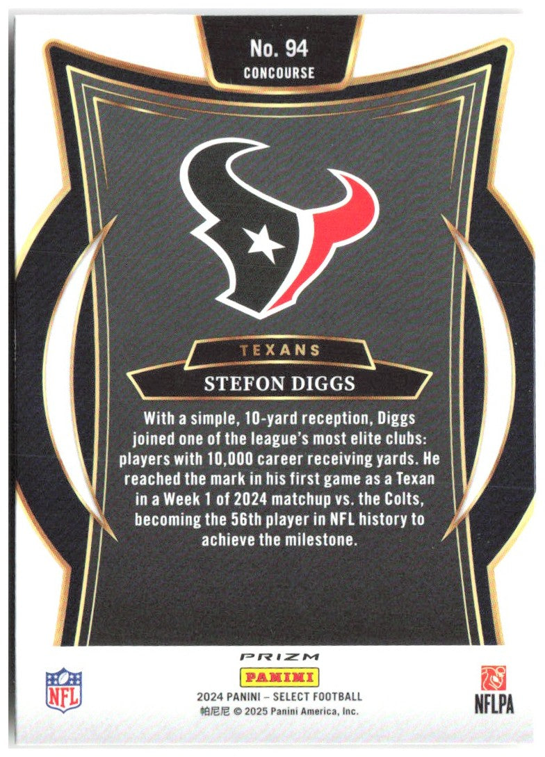 Stefon Diggs Panini Select - Red & Yellow Prizm Shock 94 2024 Houston Texans