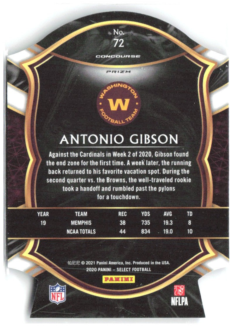 Antonio Gibson Panini Select Blue Prizm Die Cut 72 2020 Washington Football Team