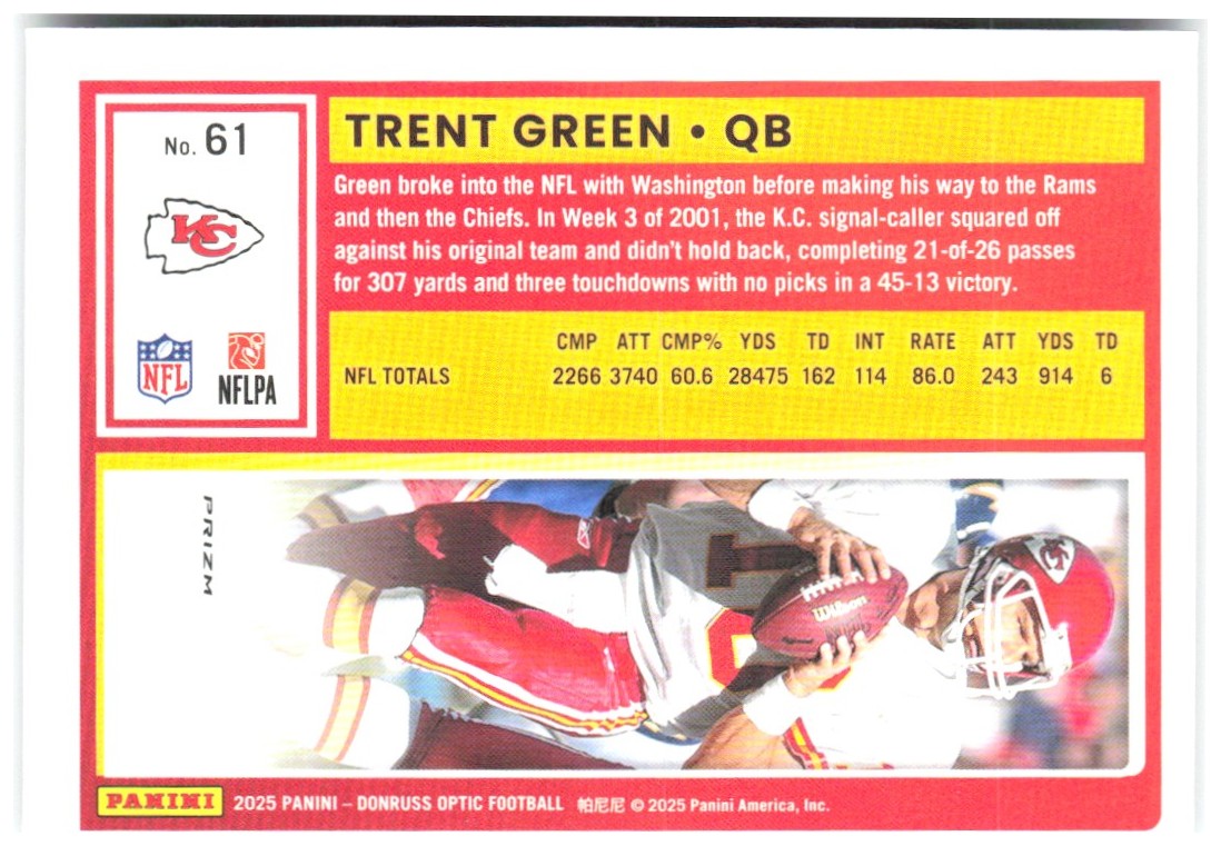Trent Green Donruss Optic - Holo 61 2025 Kansas City Chiefs