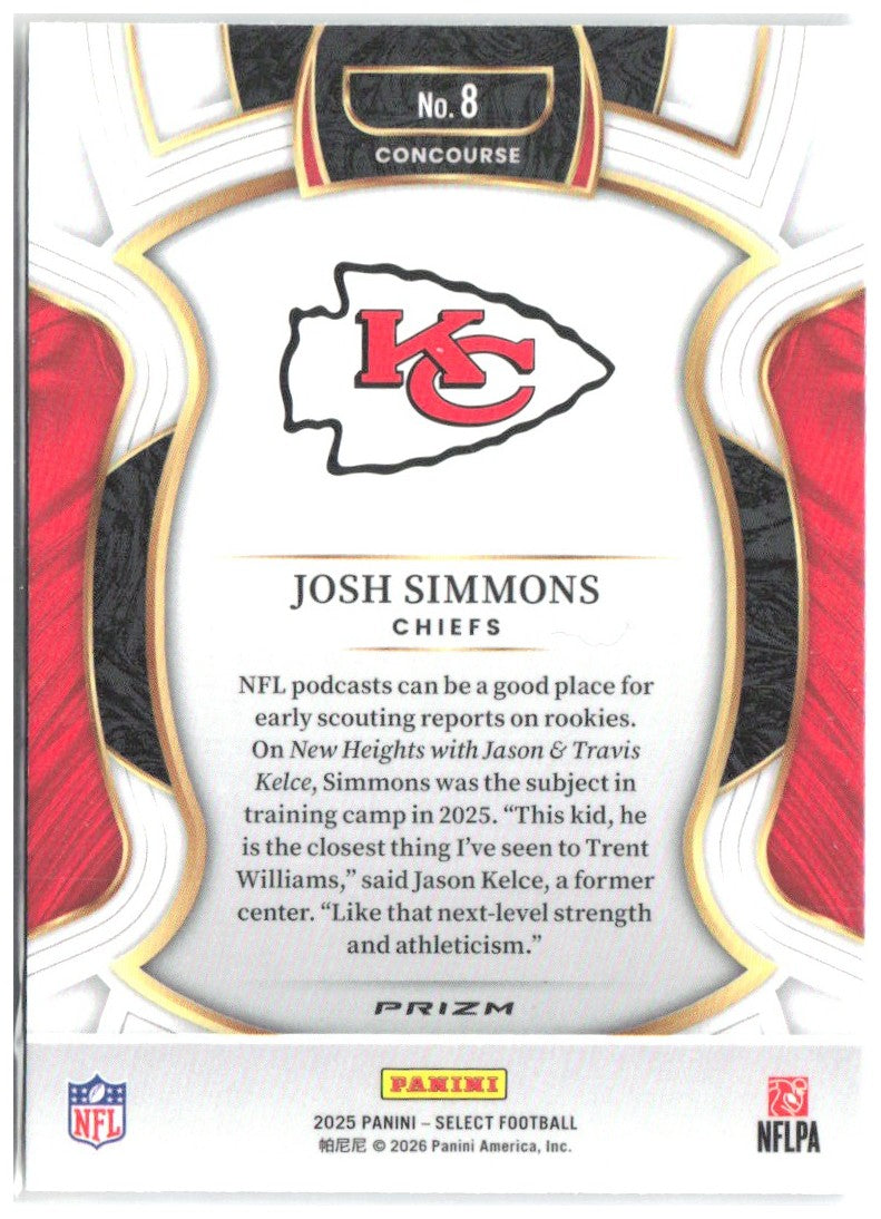 Josh Simmons Panini Select Black and Gold Prizm Shock 8 2025 Kansas City Chiefs