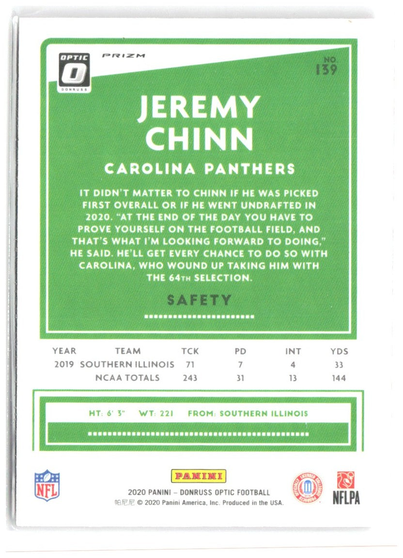 Jeremy Chinn Donruss Optic - Pink 139 2020 Carolina Panthers