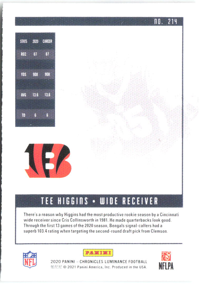 Tee Higgins Chronicles - Luminance Rookies Pink 214 2020 Cincinnati Bengals