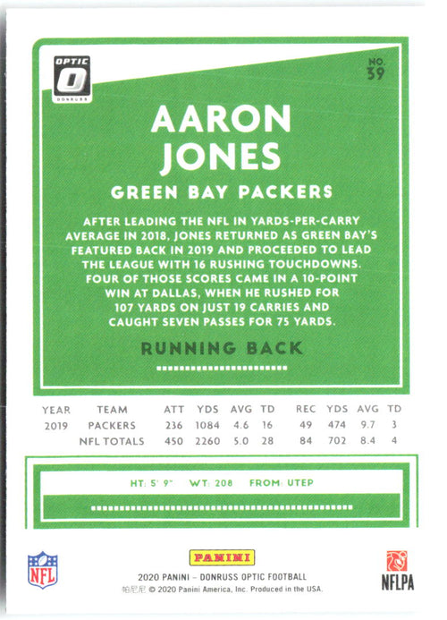 Aaron Jones Donruss Optic 39 2020 Green Bay Packers