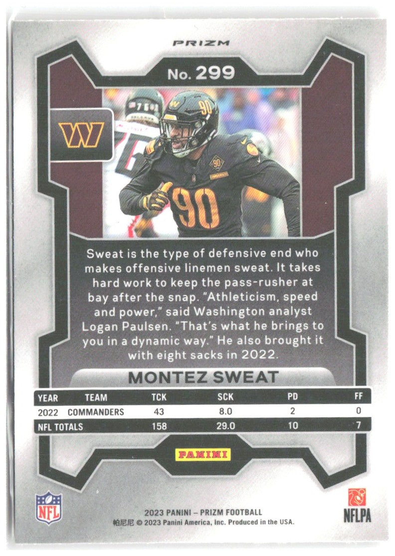 Montez Sweat Panini Prizm - Lazer 299 2023 Washington Commanders