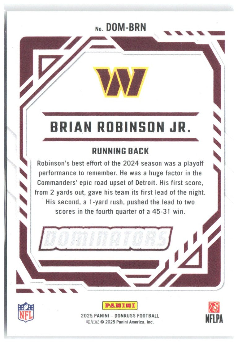 Brian Robinson Jr. Donruss - Dominators DOM-BRN 2025 Washington Commanders