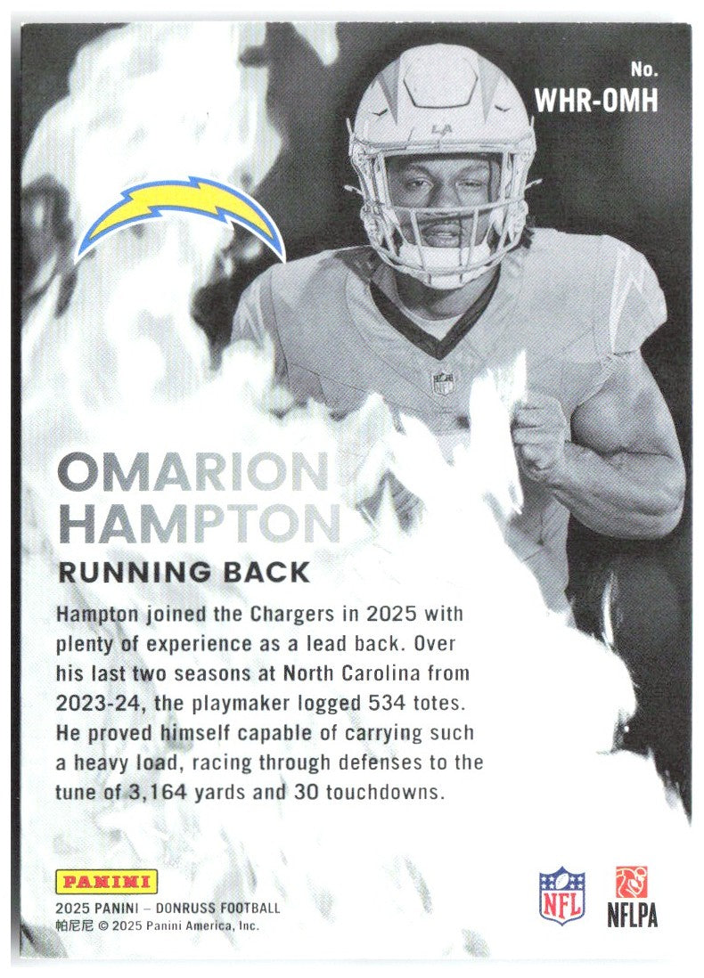Omarion Hampton Donruss - White Hot Rookies WHR-OMH 2025 Los Angeles Chargers