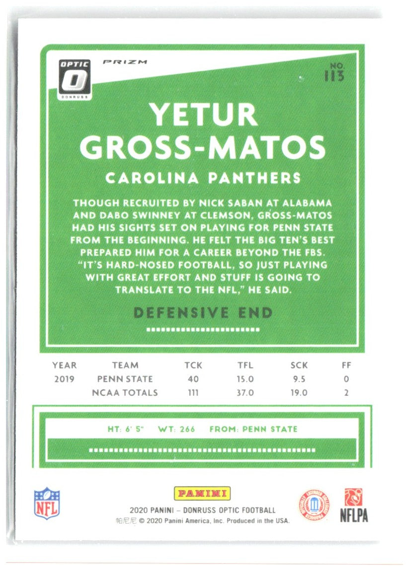 Yetur Gross-Matos Donruss Optic - Bronze 113 2020 Carolina Panthers