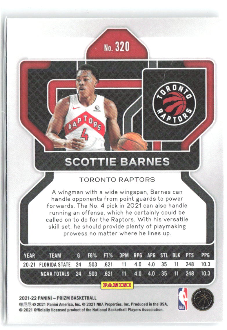 Scottie Barnes Panini Prizm 320 2021-22 Toronto Raptors RC
