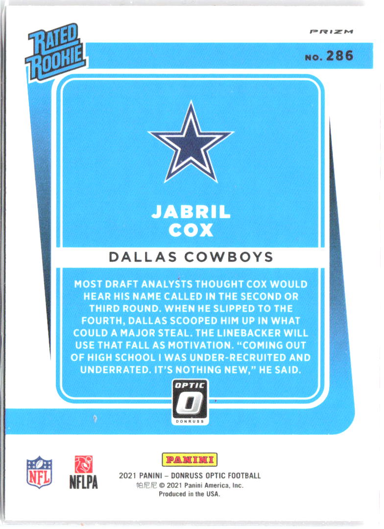 Jabril Cox Donruss Optic - Pink 286 2021 Dallas Cowboys