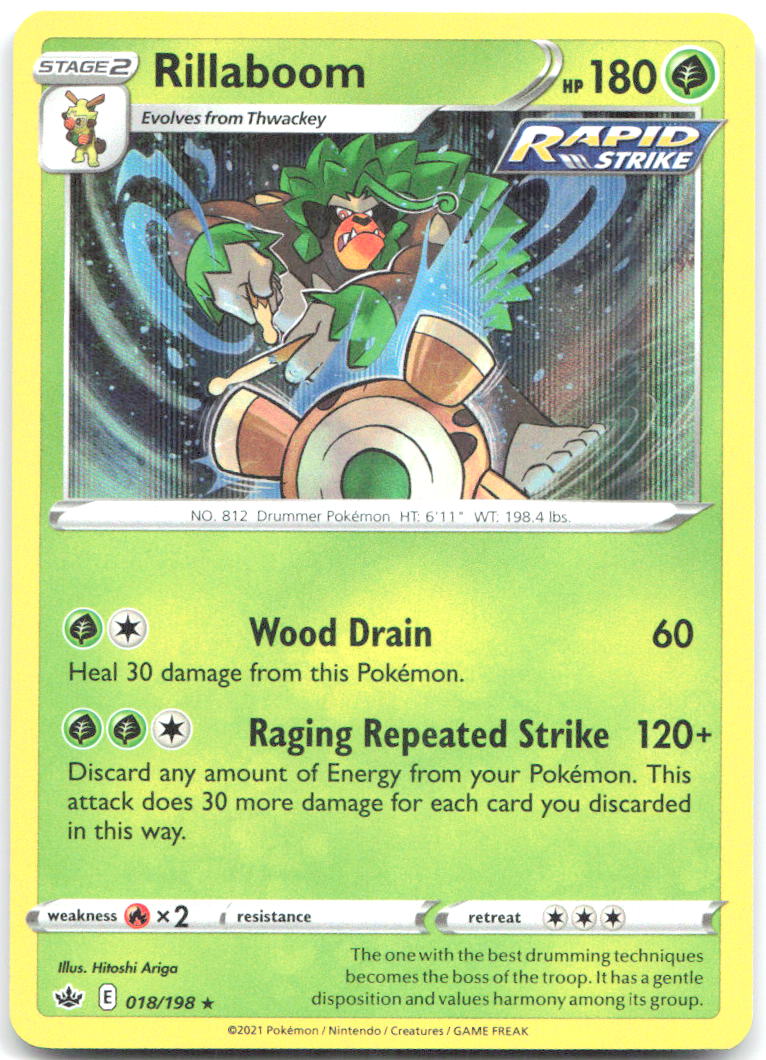 Rillaboom Holo Rare SWSH06: Chilling Reign 018/198 NM Hitoshi Ariga