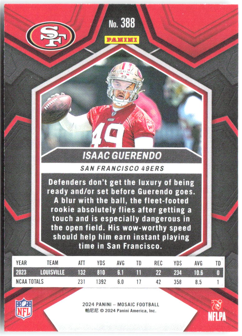 Isaac Guerendo Panini Mosaic 388 2024 San Francisco 49ers RC