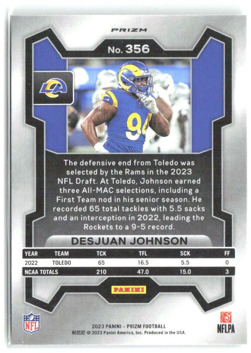 Desjuan Johnson Panini Prizm - Neon Green Pulsar 356 2023 Los Angeles Rams