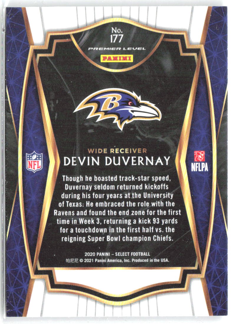 Devin Duvernay Panini Select 177 2020 Baltimore Ravens RC