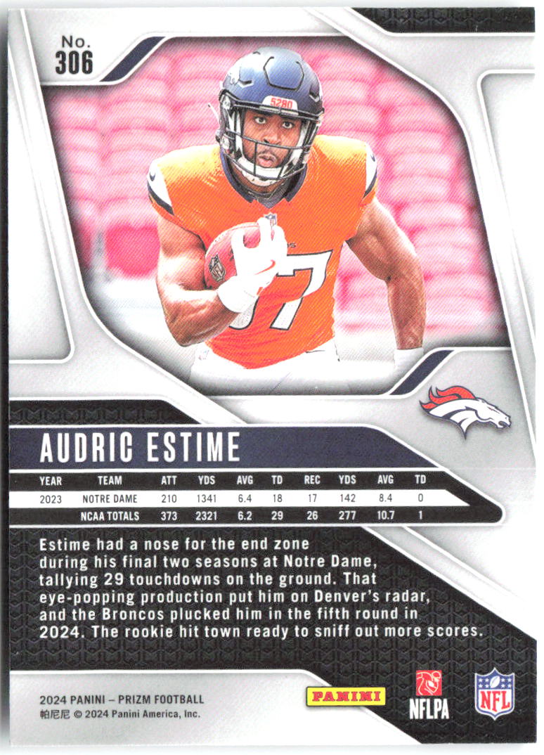 Audric Estime Panini Prizm 306 2024 Denver Broncos RC