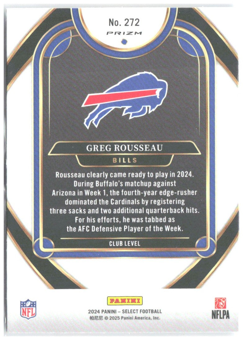 Greg Rousseau Panini Select - Red & Yellow Prizm Shock 272 2024 Buffalo Bills