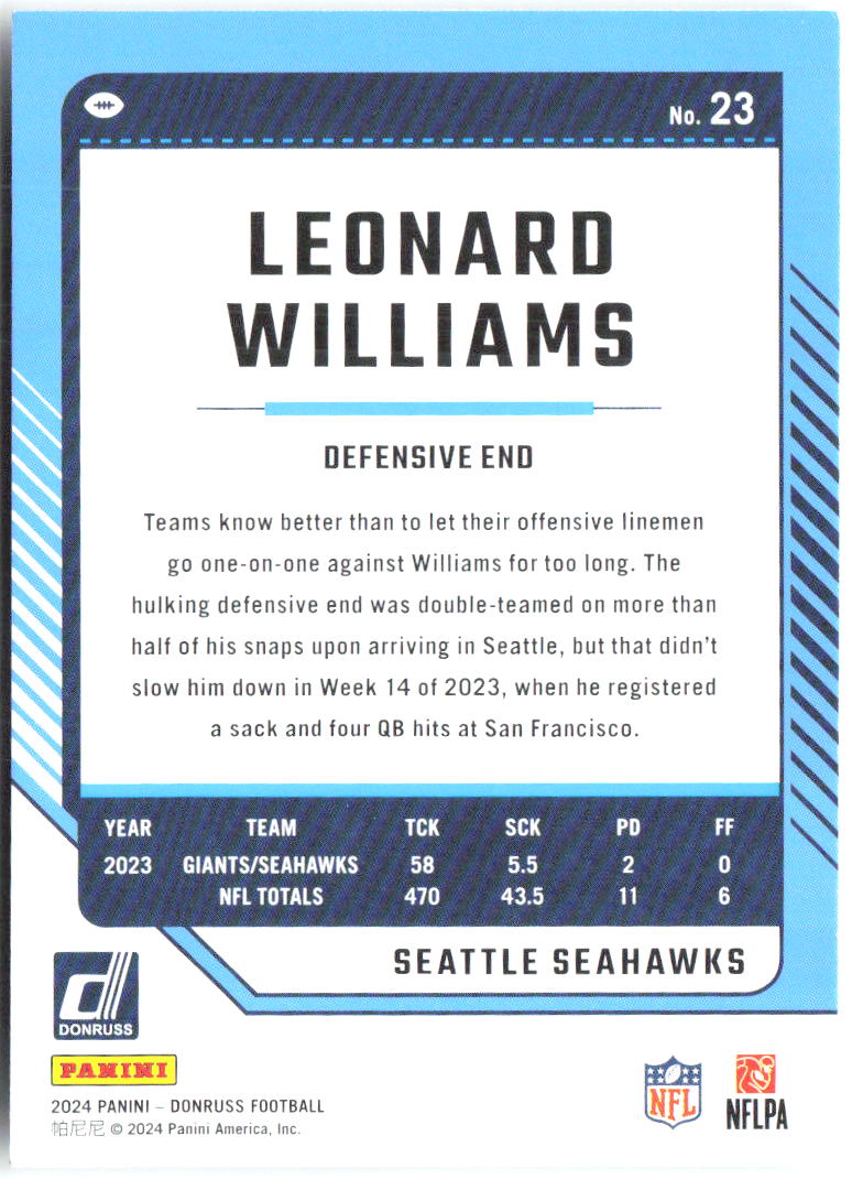 Leonard Williams Donruss 23 2024 Seattle Seahawks