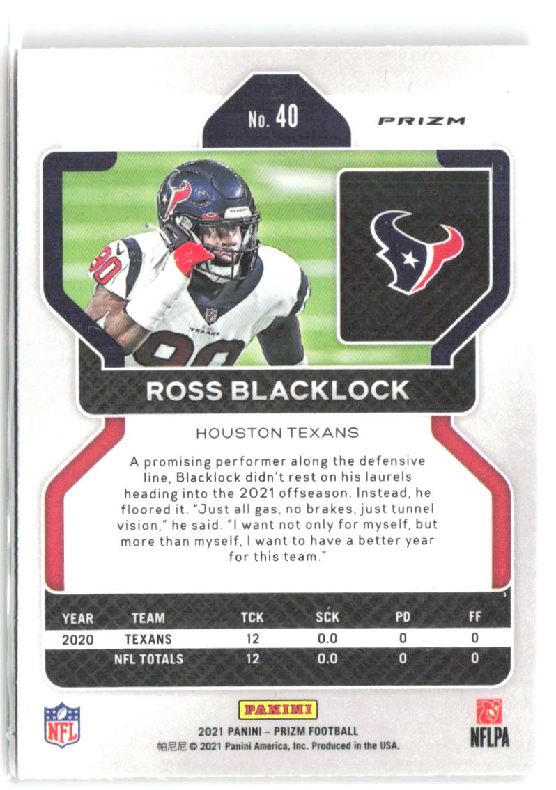 Ross Blacklock Panini Prizm - Lazer 40 2021 Houston Texans