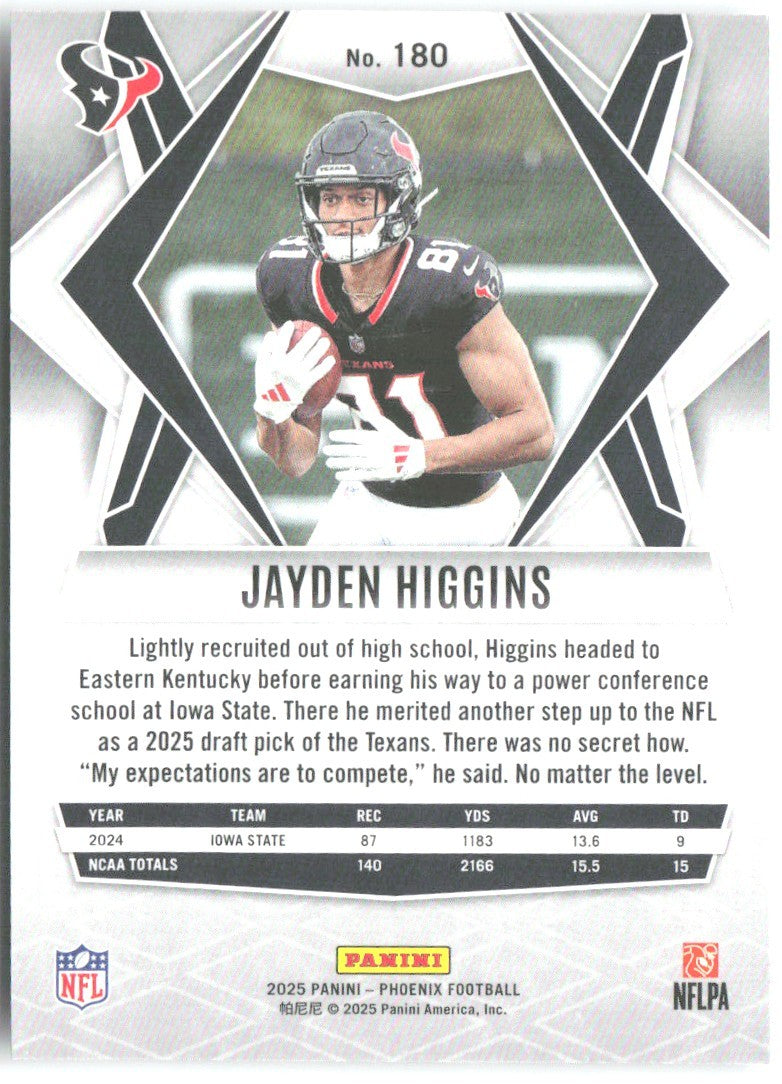Jayden Higgins Panini Phoenix 180 2025 Houston Texans RC