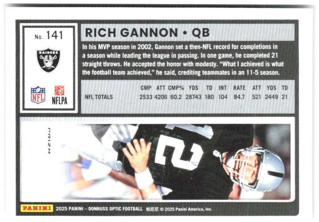 Rich Gannon Donruss Optic - Holo 141 2025 Oakland Raiders
