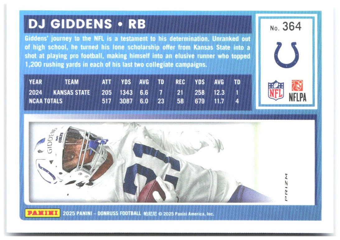 DJ Giddens Donruss - Optic Rated Rookies Blue Scope 364 2025 Indianapolis Colts