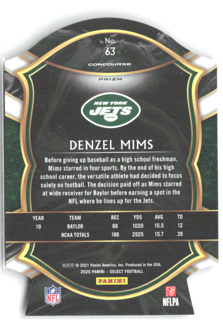 Denzel Mims Panini Select - Red Prizm Die Cut 63 2020 New York Jets