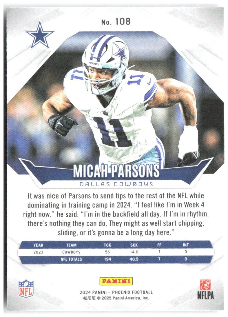 Micah Parsons Panini Phoenix - International 108 2024 Dallas Cowboys