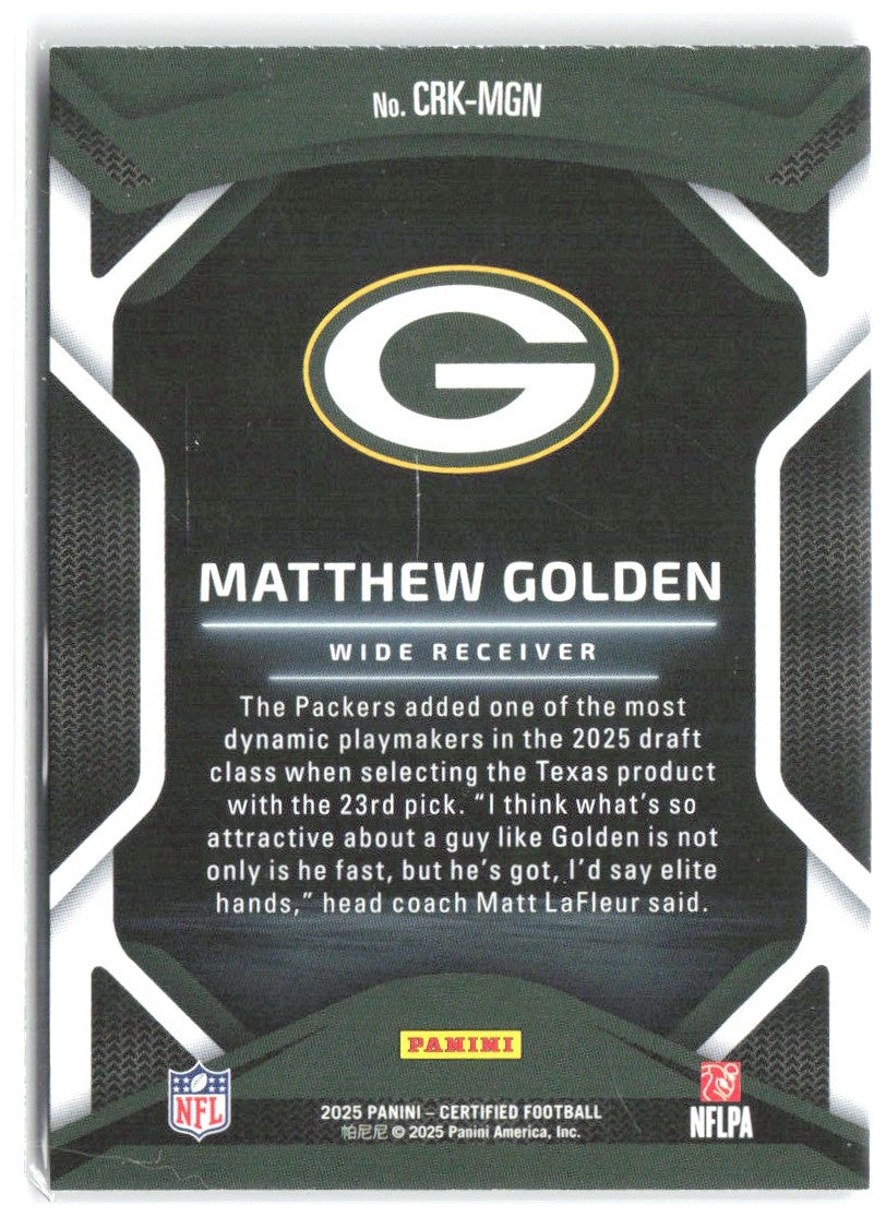 Matthew Golden Panini Certified Certified Rookies CRK-MGN 2025 Green Bay Packers
