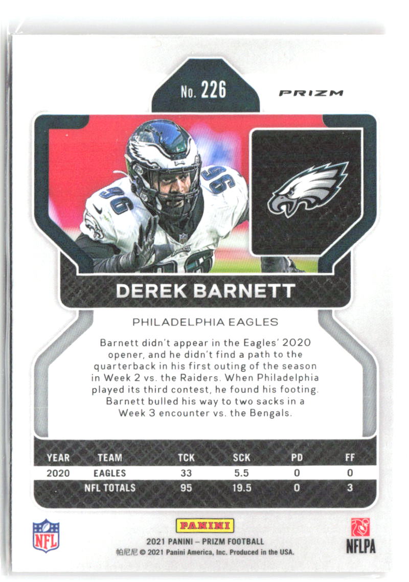 Derek Barnett Panini Prizm - Lazer 226 2021 Philadelphia Eagles