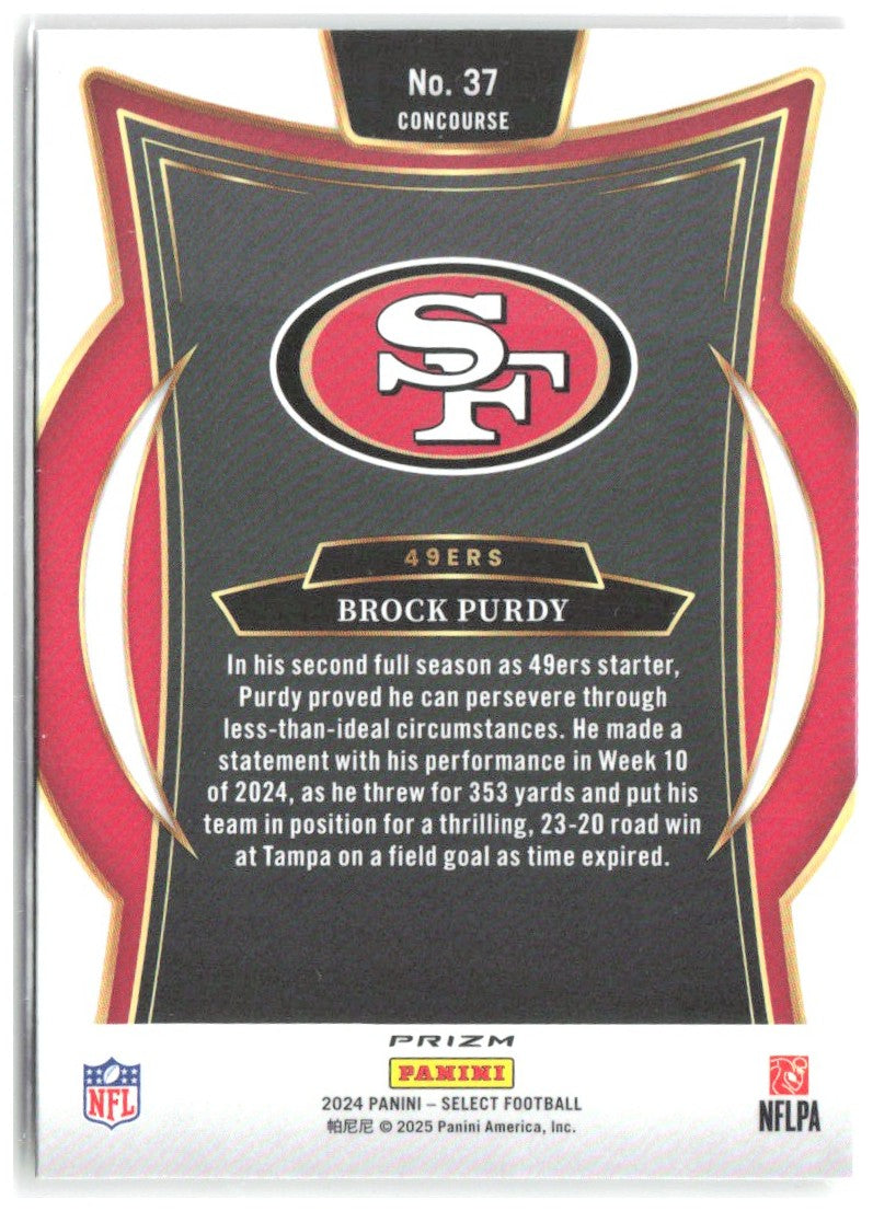 Brock Purdy Panini Select - Red & Yellow Prizm Shock 37 2024 San Francisco 49ers