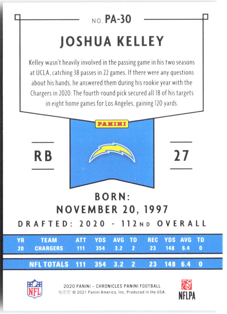 Joshua Kelley Panini Chronicles - Panini PA-30 2020 Los Angeles Chargers