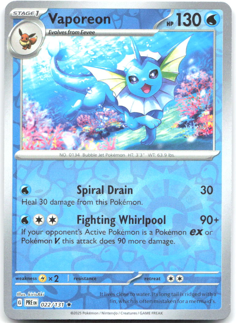Vaporeon Reverse Holo Rare SV: Prismatic Evolutions 022/131 NM kirisAki