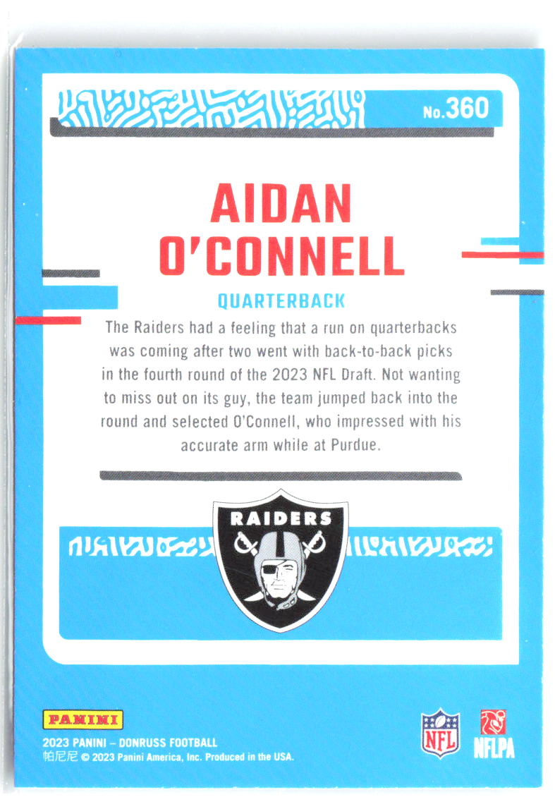 Aidan O'Connell Donruss 360 2023 Las Vegas Raiders RC