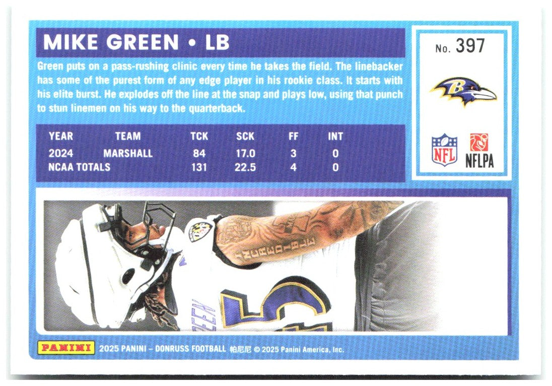 Tyler Loop Donruss - Press Proofs Green 382 2025 Baltimore Ravens