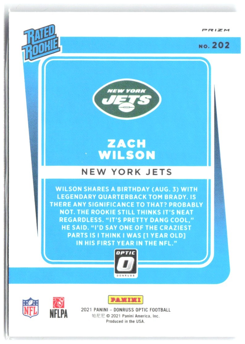Zach Wilson Donruss Optic - Purple Shock 202 2021 New York Jets
