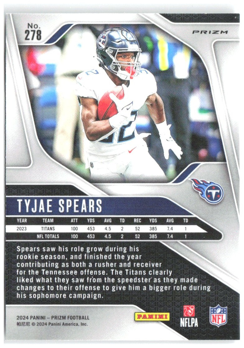 Tyjae Spears Panini Prizm - Silver 278 2024 Tennessee Titans