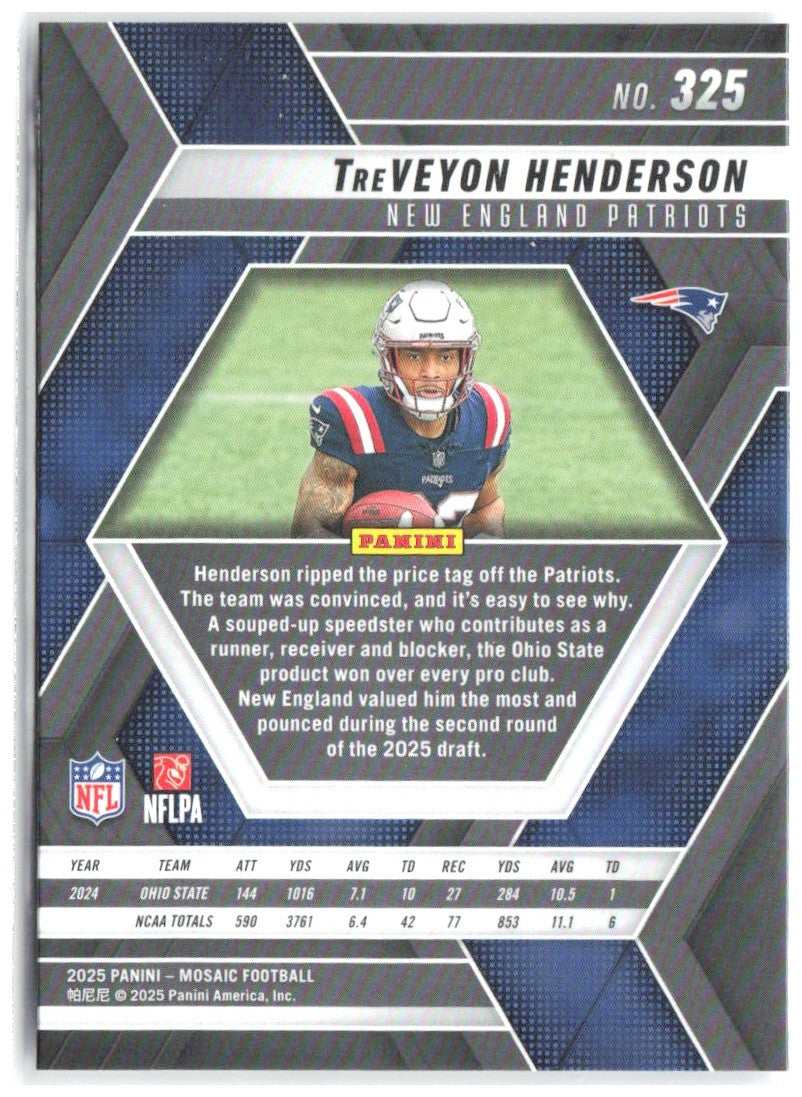 TreVeyon Henderson Panini Mosaic 325 2025 New England Patriots RC