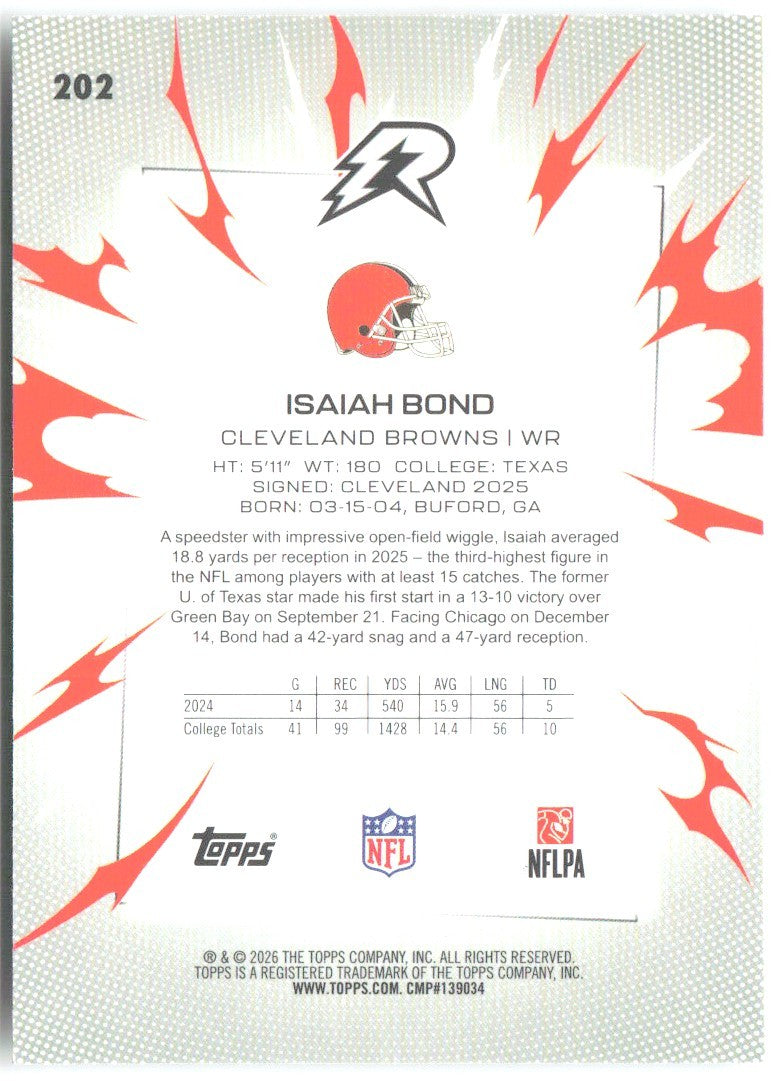 Isaiah Bond Topps Resurgence 202 2025 Cleveland Browns RC