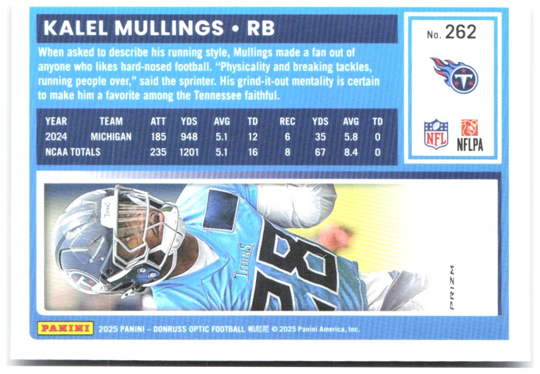 Kalel Mullings Donruss Optic - Holo 262 2025 Tennessee Titans