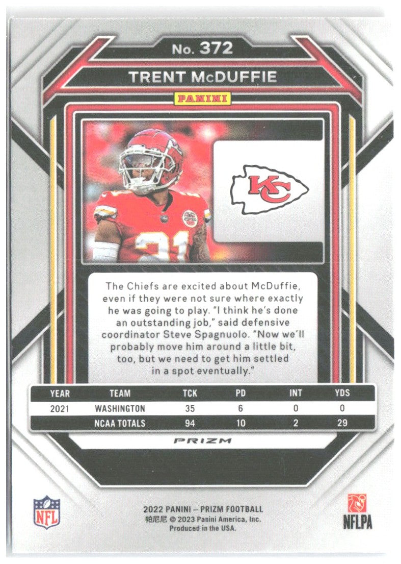 Trent McDuffie Panini Prizm - Red White and Blue 372 2022 Kansas City Chiefs