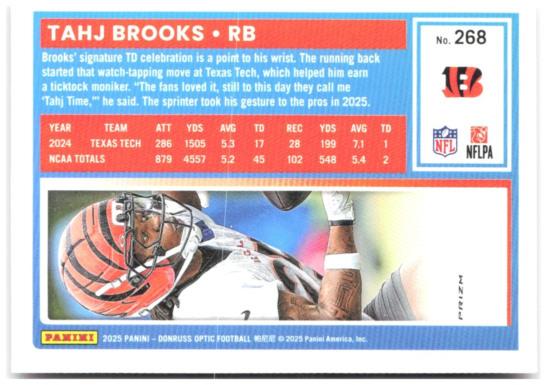 Tahj Brooks Donruss Optic - Pink 268 2025 Cincinnati Bengals