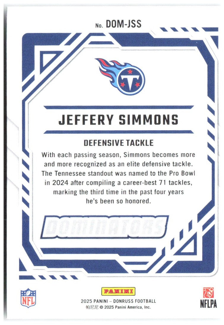 Jeffery Simmons Donruss - Dominators DOM-JSS 2025 Tennessee Titans