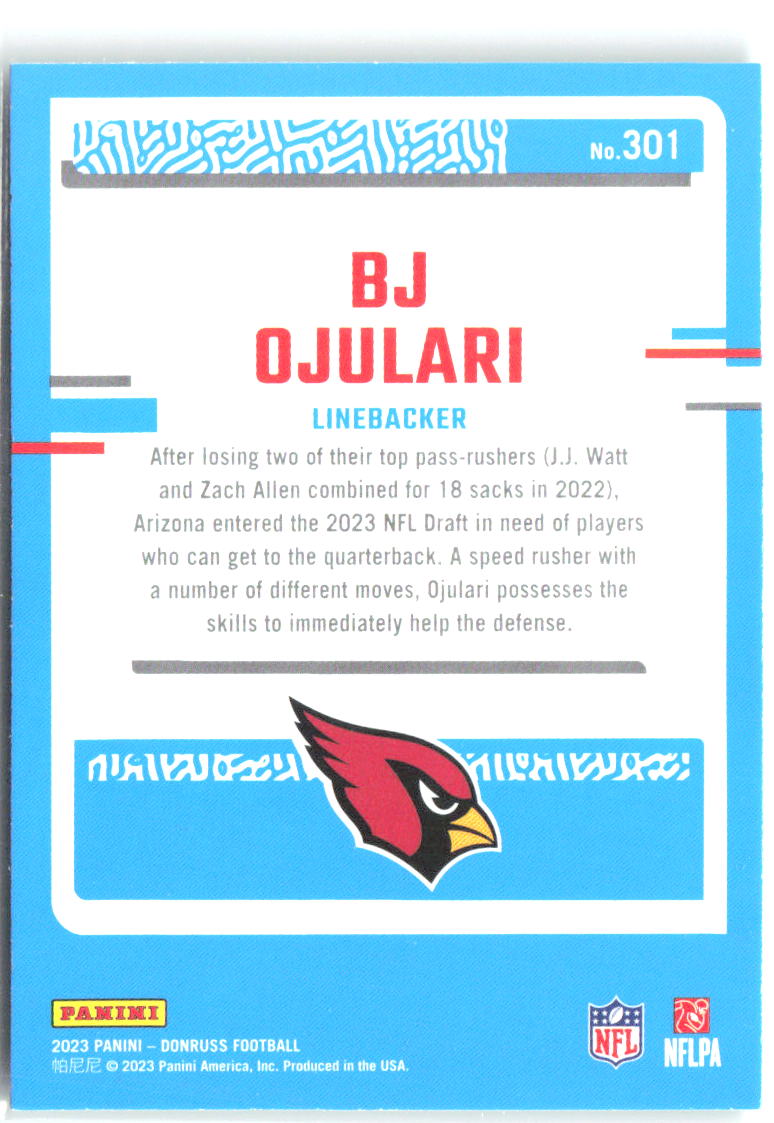 BJ Ojulari Press Proof Green Donruss - Press Proof Green 301 NM