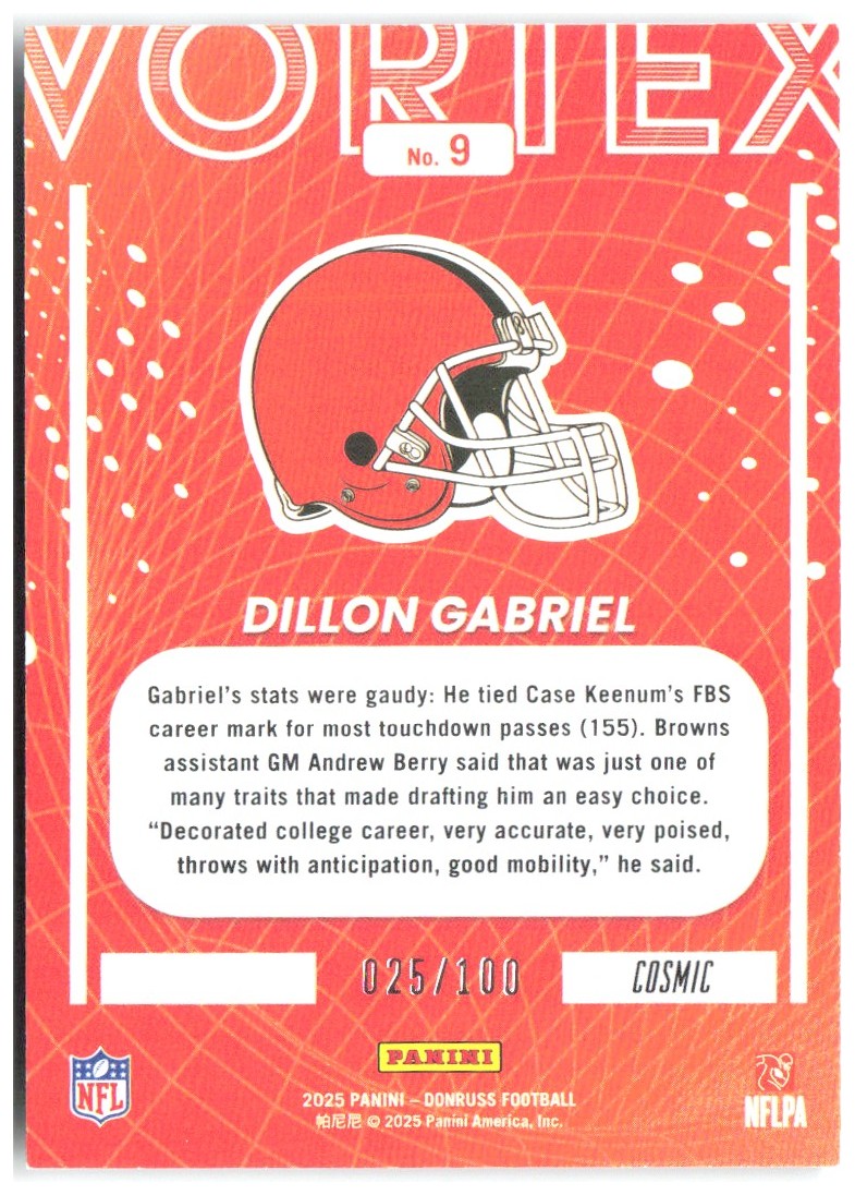 Dillon Gabriel Donruss - Vortex 9 2025 Cleveland Browns