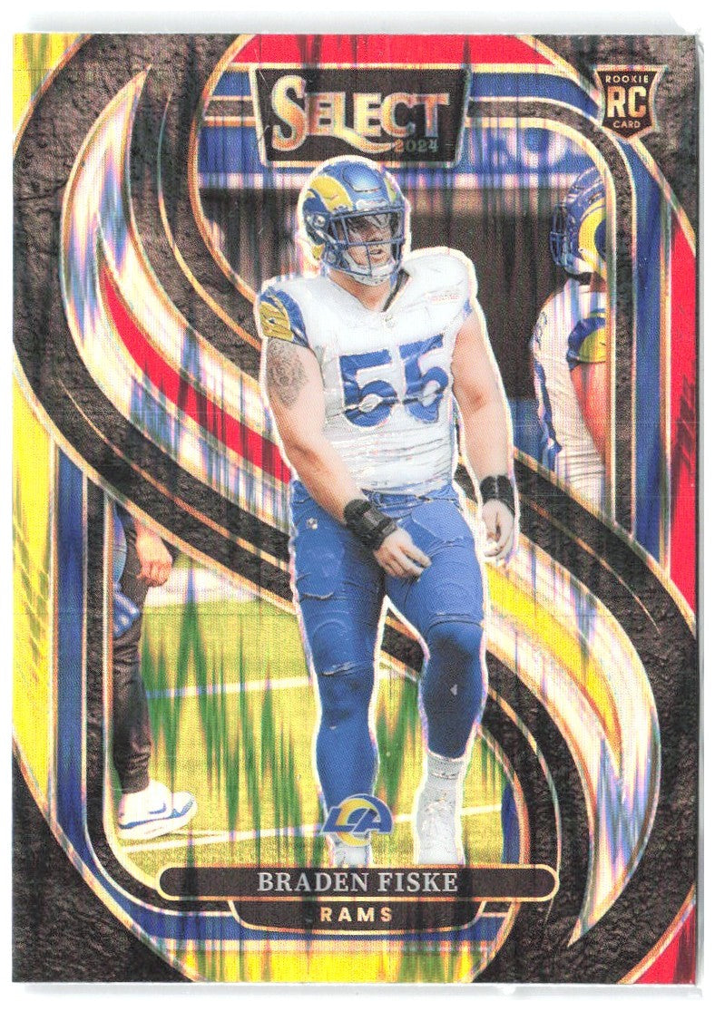 Braden Fiske Panini Select - Red & Yellow Prizm Shock 171 2024 Los Angeles Rams