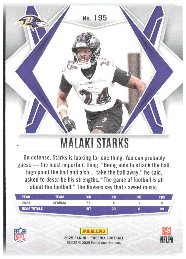 Malaki Starks Panini Phoenix - Silver Hyper Prizm 195 2025 Baltimore Ravens