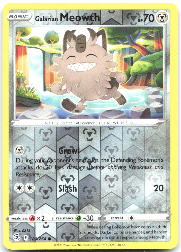 Galarian Meowth Reverse Holo Common SWSH08 Fusion Strike 180/264 NM 0313