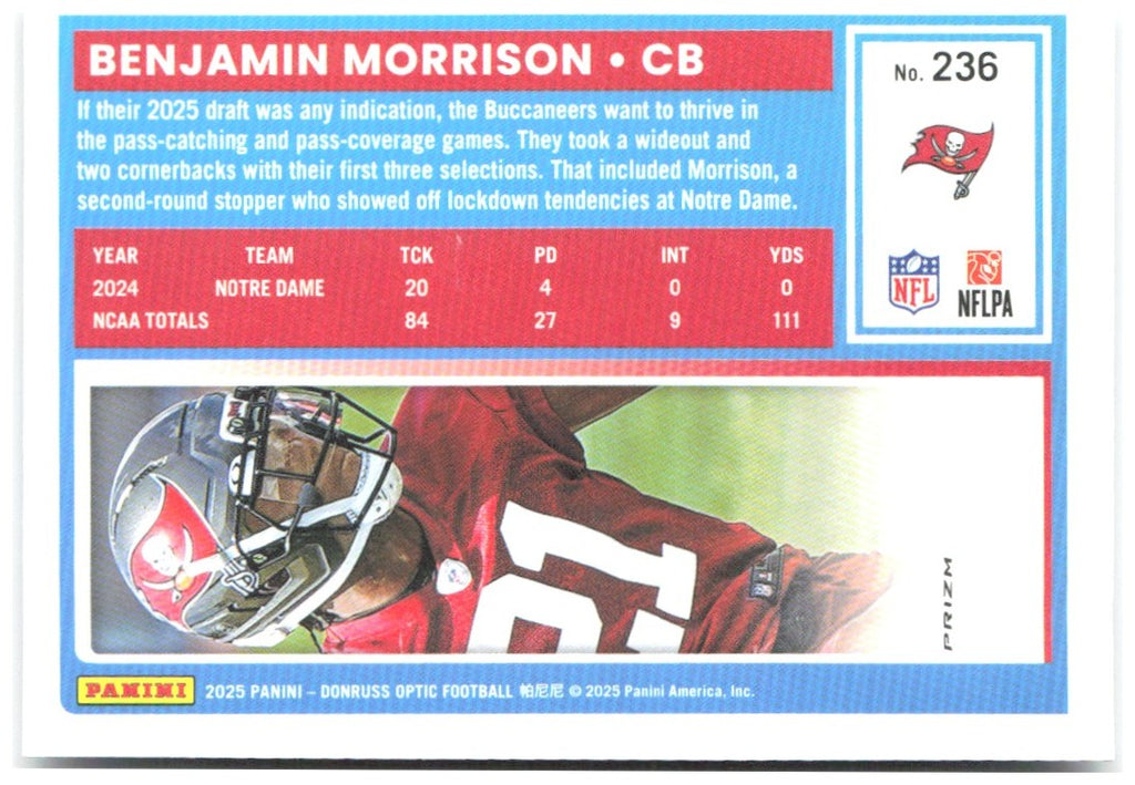 Benjamin Morrison Donruss Optic - Holo 236 2025 Tampa Bay Buccaneers