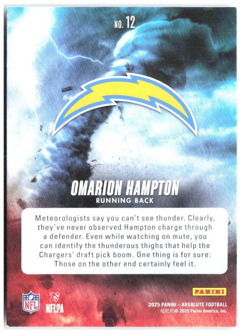 Omarion Hampton Panini Absolute - By Storm 12 2025 Los Angeles Chargers