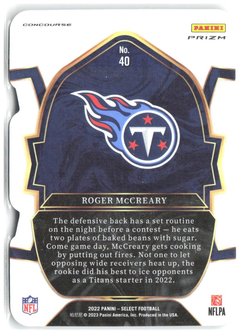 Roger McCreary Panini Select Red and Blue Prizm Die Cut 40 2022 Tennessee Titans