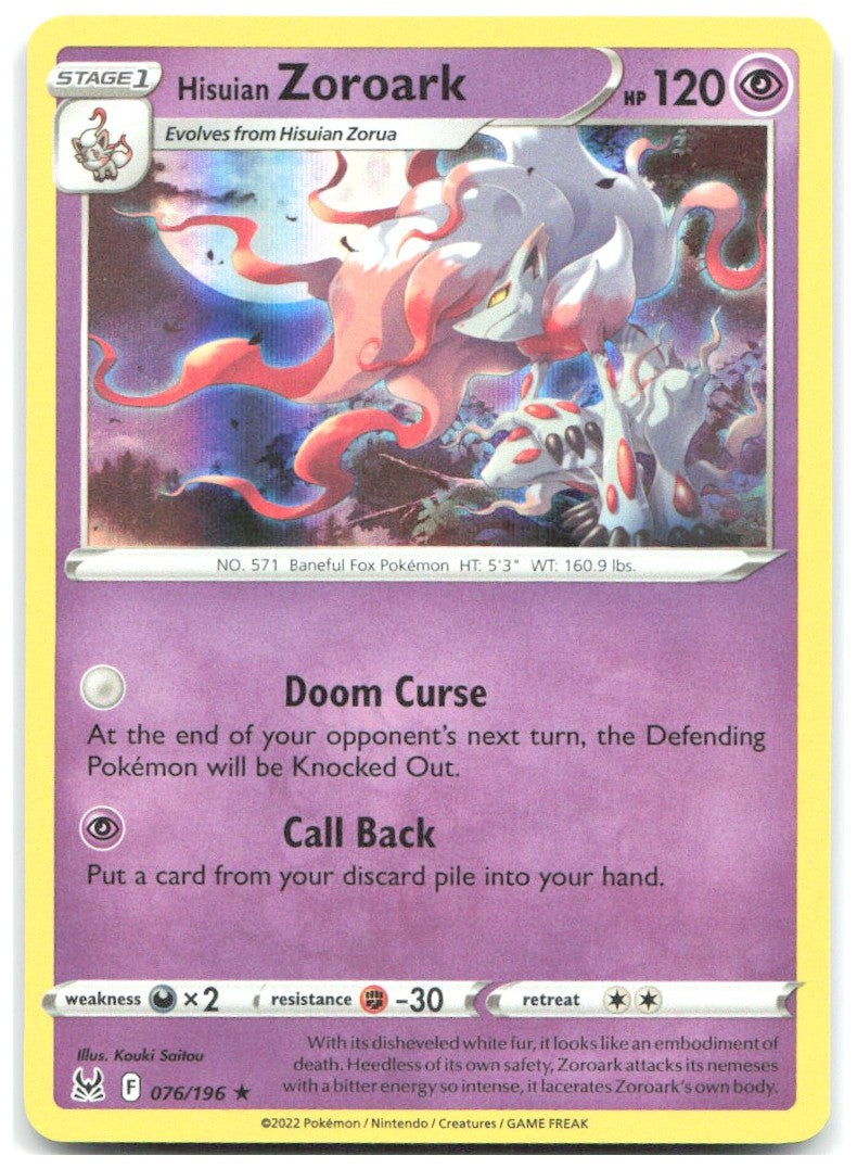 Hisuian Zoroark Holo Rare SWSH11 Lost Origin 076/196 NM Kouki Saitou